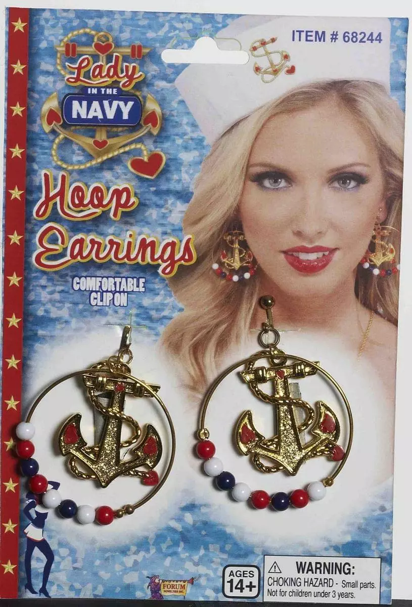 Forum Novelties Lady In The Navy Anchor Symbol Costume Hoop Earrings