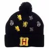Bioworld Harry Potter Hogwarts Houses Embroidered Logos Pom Beanie