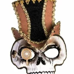 Forum Novelties Sir Steampunk Skull Half Mask Brown Hat