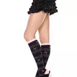 MUSIC LEGS Knee Hi With Bow Polka Dots And Hearts Design Costume Nylon