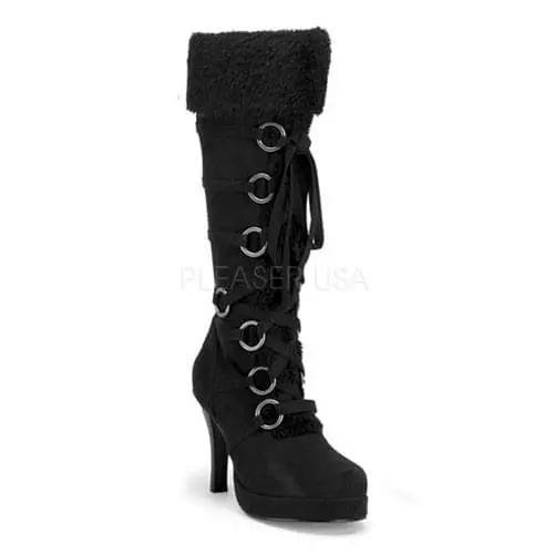 Pleaser USA Black Microfiber 3.75" Heel Faux Fur Trim Costume Boot Adult 3 Pleaser USA Black Microfiber 3.75" Heel Faux Fur Trim Costume Boot Adult