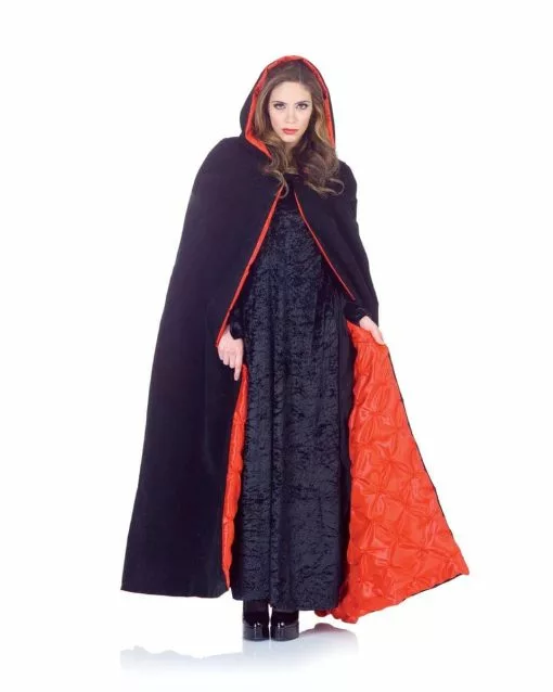 Underwraps 63" Deluxe Velvet & Satin Cape W/Embossed Lining Adult: Black & Red -Footwear Shop UDW 29461 CA