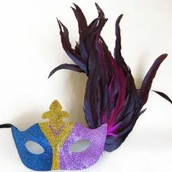 Bauer Pacific Imports Glitter Eye Venetian, Masquerade, Mardi Gras Mask W/Feathers Style F