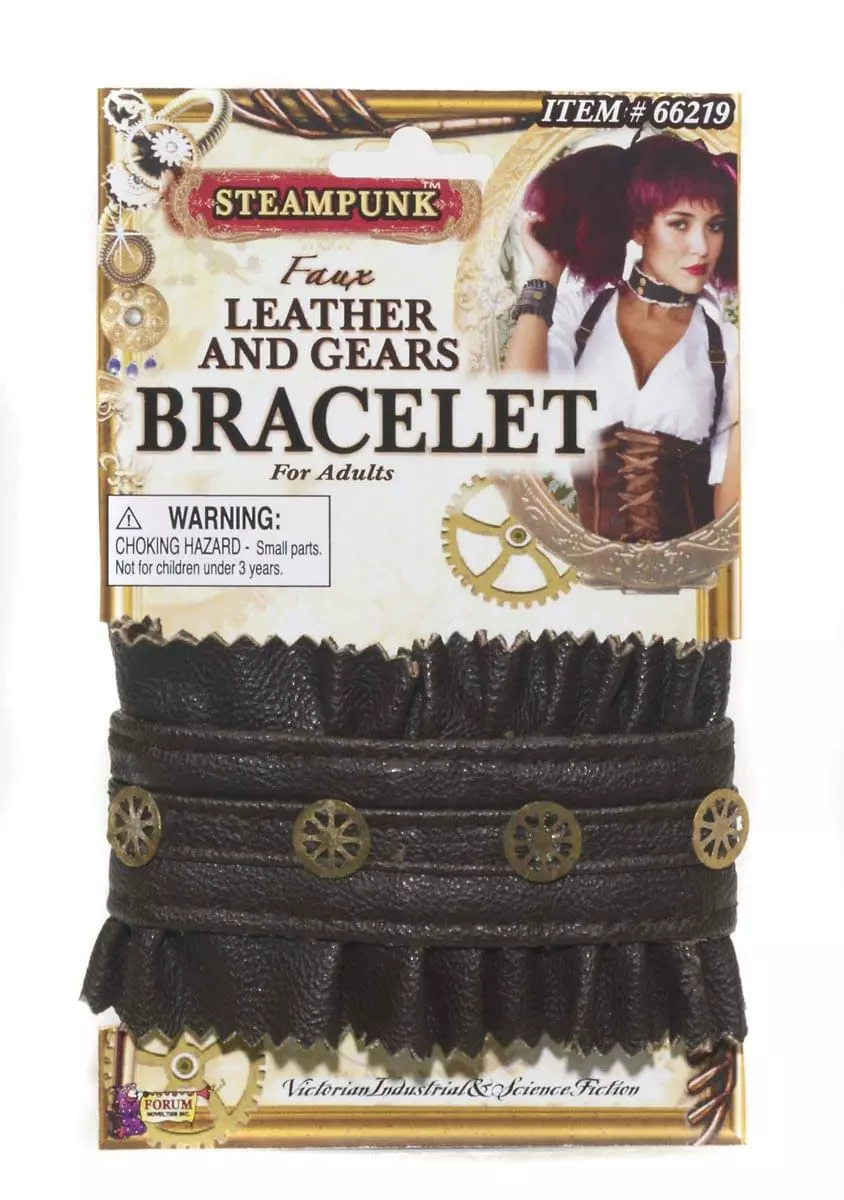 Forum Novelties Steampunk Faux Leather & Gears Bracelet Adult Costume Jewelry 3 Forum Novelties Steampunk Faux Leather & Gears Bracelet Adult Costume Jewelry